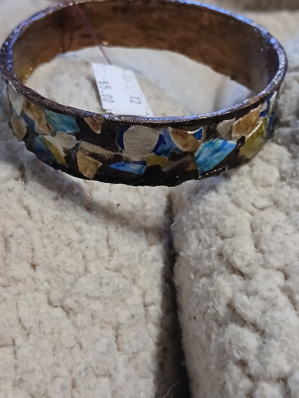 Mosaic Tile Accent Bangle Bracelet - Blue, Yellow, Cream, Handmade, Egg Shell